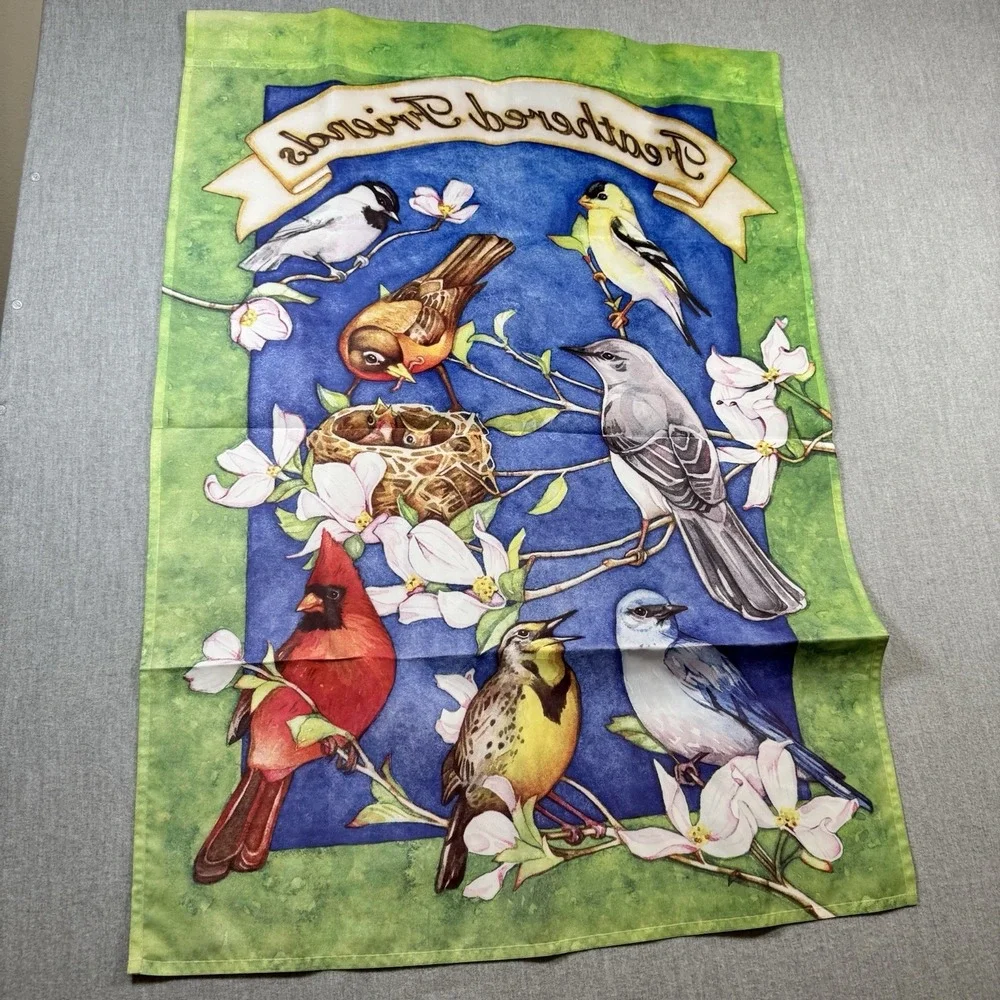 Feathered Friends Floral Summer Garden House Yard Flag Banner 28x40 Large Bird's